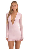 Glitter Mesh Plunging V Neck Dress in Pink