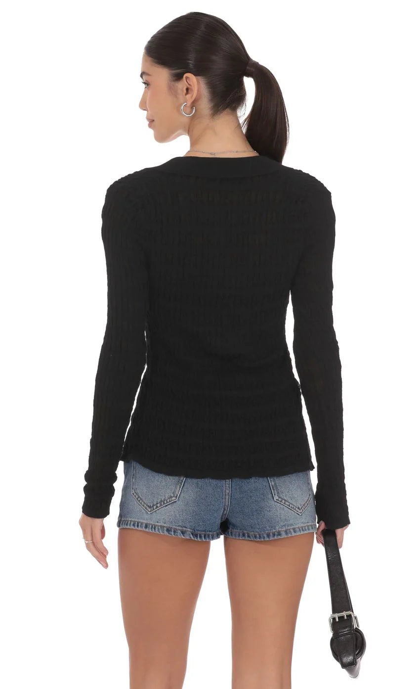 Textured Ribbed Top in Black