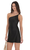Satin One Shoulder Open Back Dress in Black