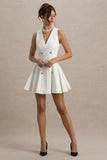 Collette White Tailored Plunge Neck Mini Dress
