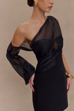 Effie Organza One Sleeve Mini Dress Black