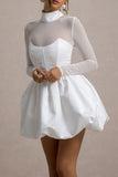 Tinkerbell White Satin Long Sleeve Puffball Mini Dress