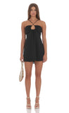 Shimmer Pinstripe Fit and Flare Dress in Black
