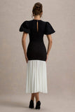 Cinzia Black White Puff Sleeve Volume Hem Midi Dress