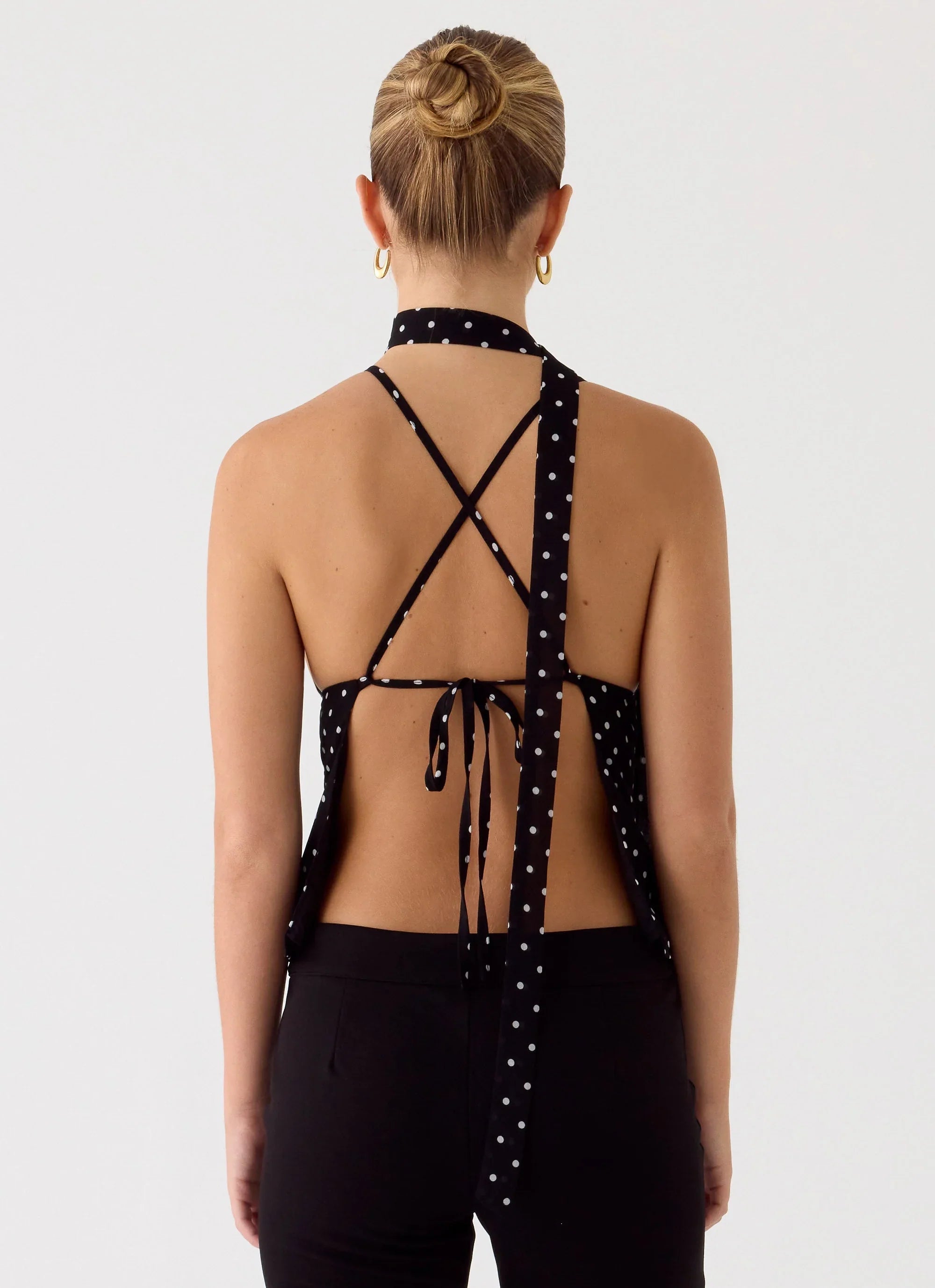 Quiero Backless Top Black Polkadot