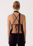 Quiero Backless Top Black Polkadot