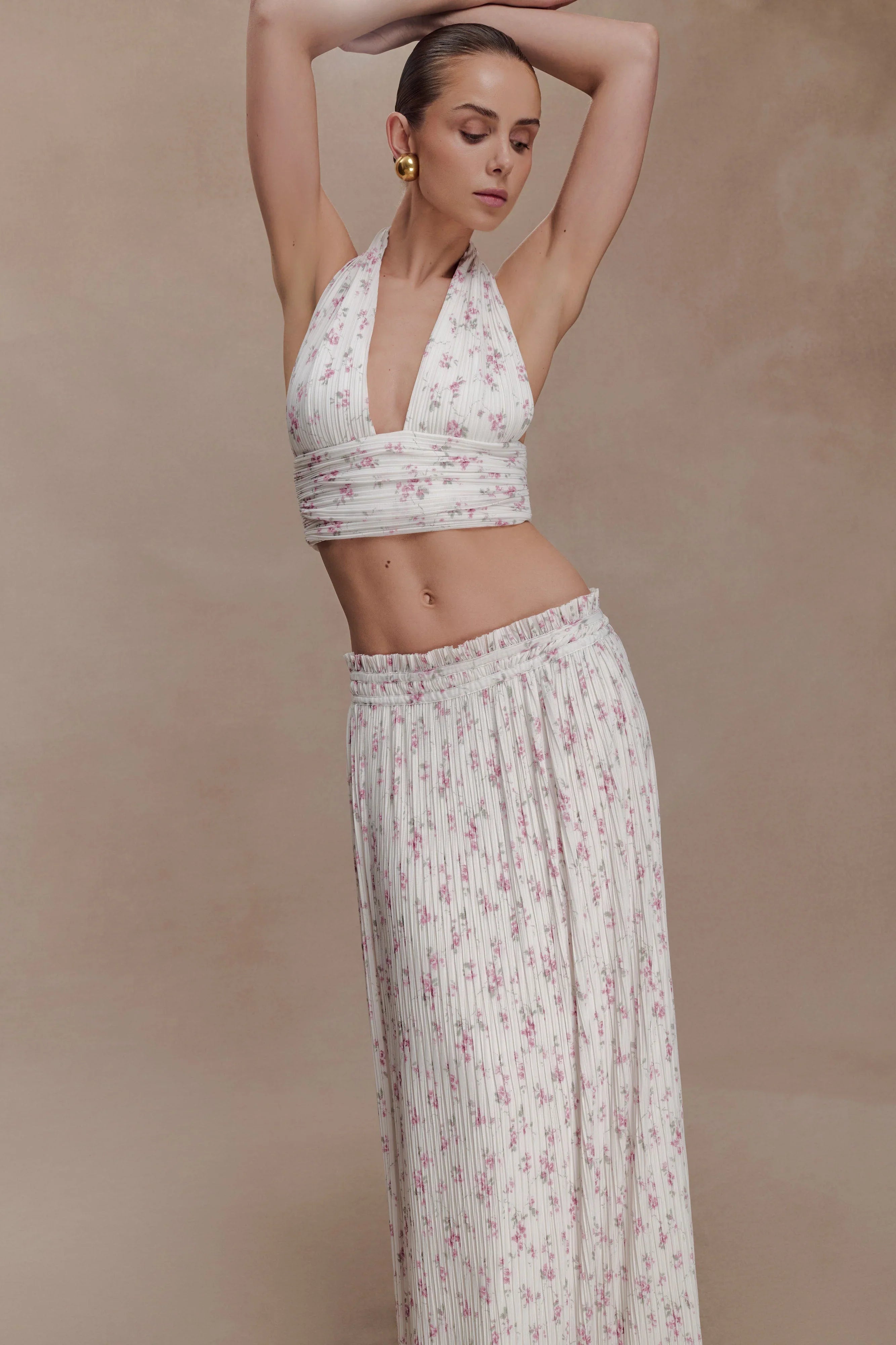 Amaris Gathered Plisse Maxi Skirt Floral Ditsy Print