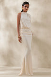 Umaira Cream High Neck Maxi Dress