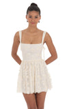 Floral Mesh Lace A line Dress in Cream