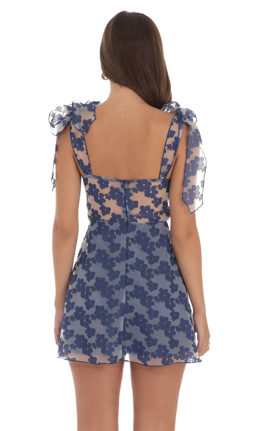 Floral A line Dress in Navy