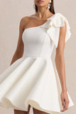 Prosperity White Asymmetric Neck Mini Dress With Bow Detail