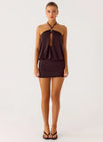 Jisoo Halter Mini Dress Cool Chocolate