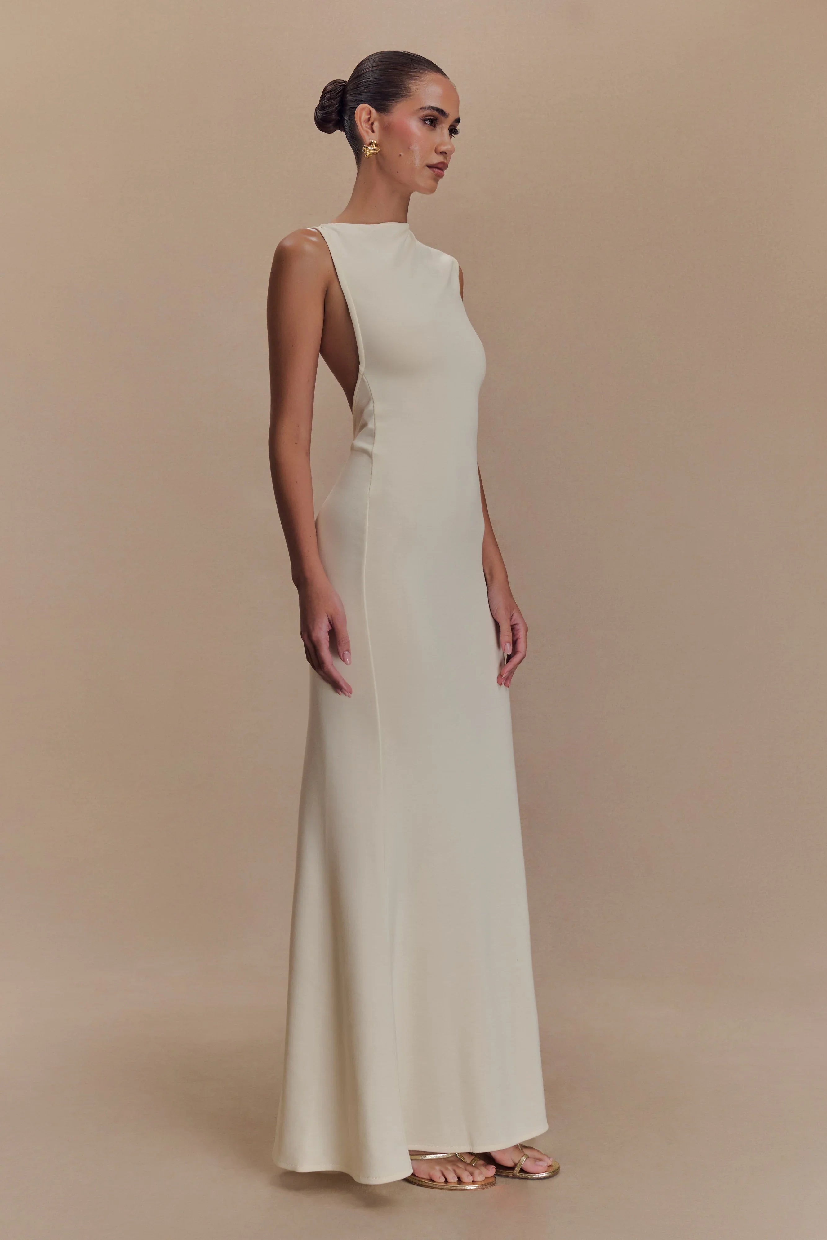 Katerina Scuba Jersey Cut Out Maxi Dress Ivory