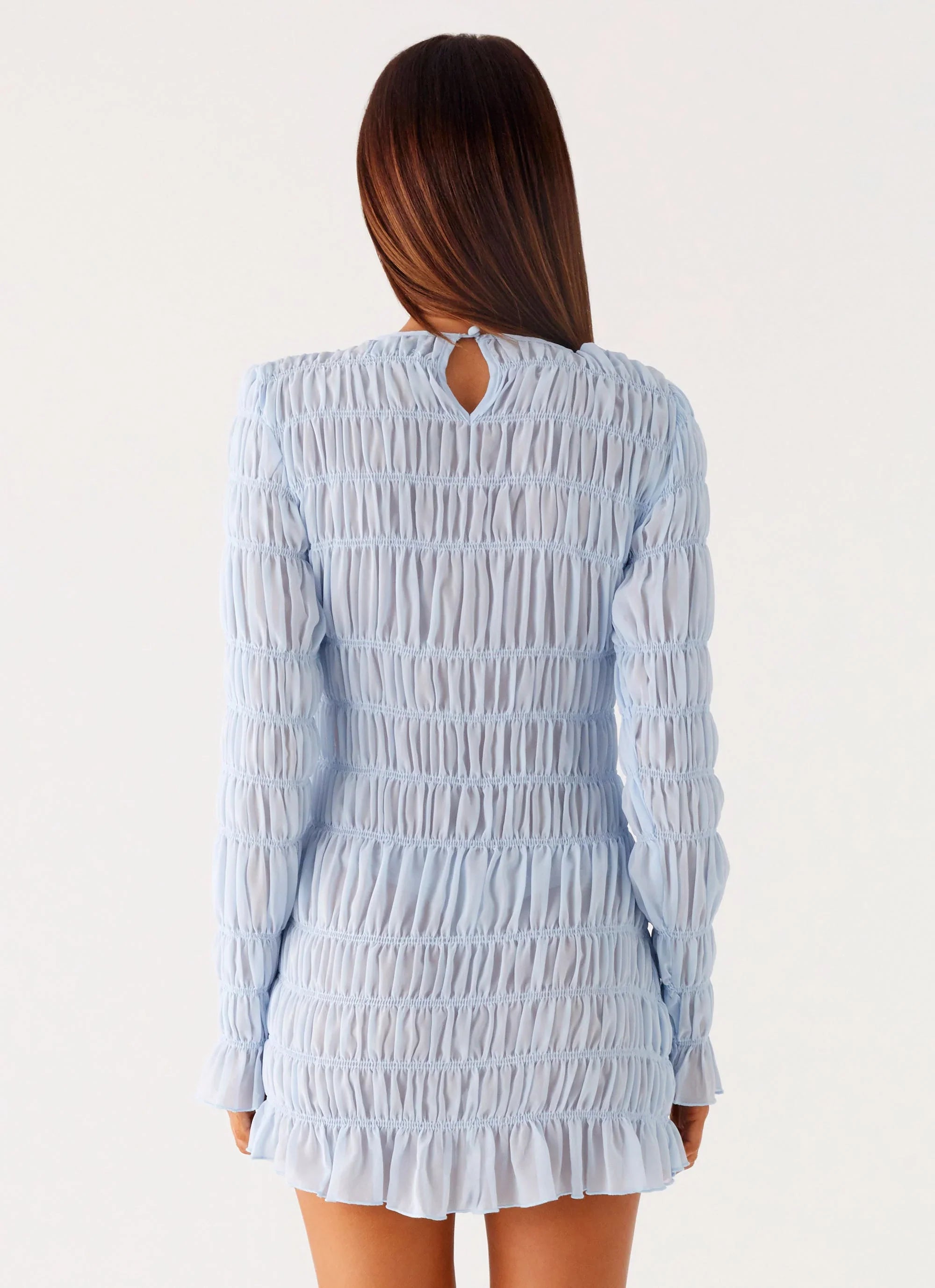 Jasy Long Sleeve Mini Dress Sky Blue