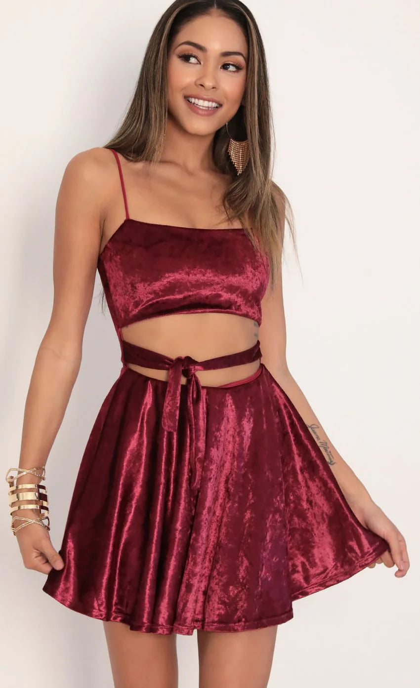 Perrie Velvet A line Dress in Merlot