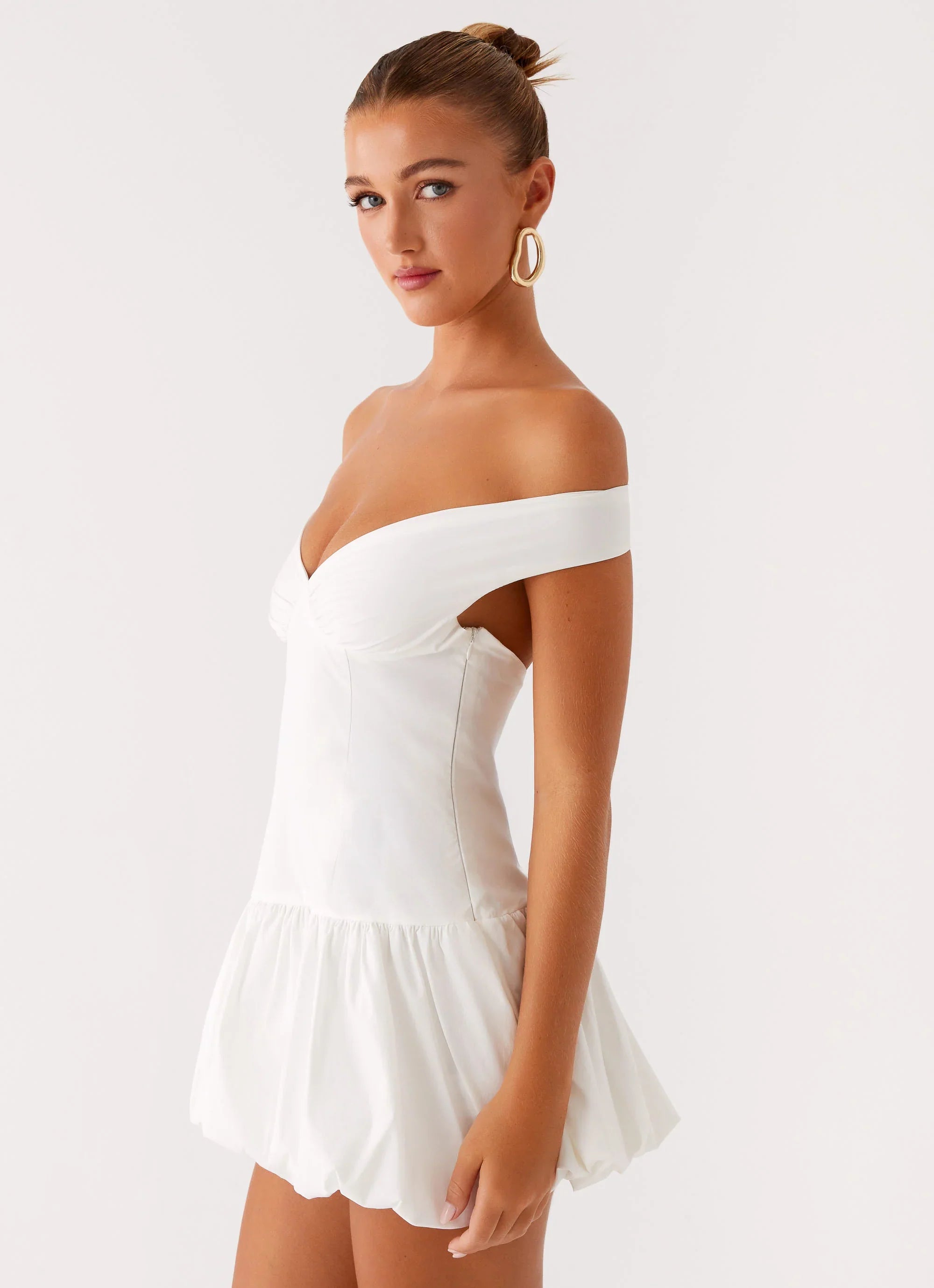 Endless Romance Off Shoulder Mini Dress White
