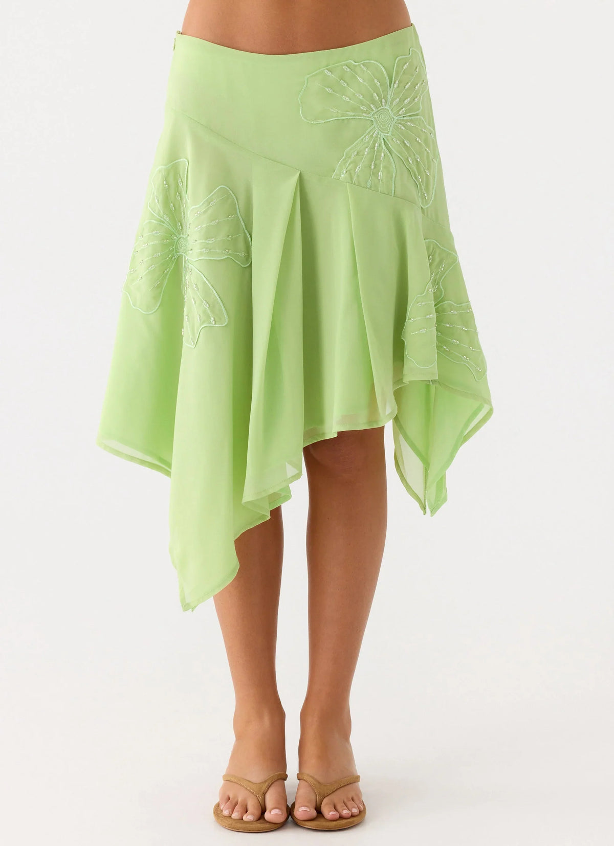 Teneika Beaded Flower Midi Skirt Lime