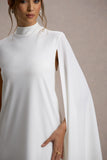 Carnation White Long Sleeve Midi Dress With Cape