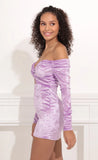 Off Shoulder Velvet Dress in Lavender