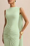Premiere Mint Boat Neck Maxi Dress With Cape Sleeves And Open Back