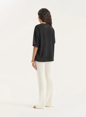 Black Embroidered Shell Oversized T Shirt