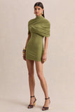 Perdi Olive Bodycon Mini Dress With Twisted Cape