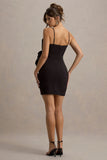 Olivette Black Ruffled Mini Dress With Corsage Detail