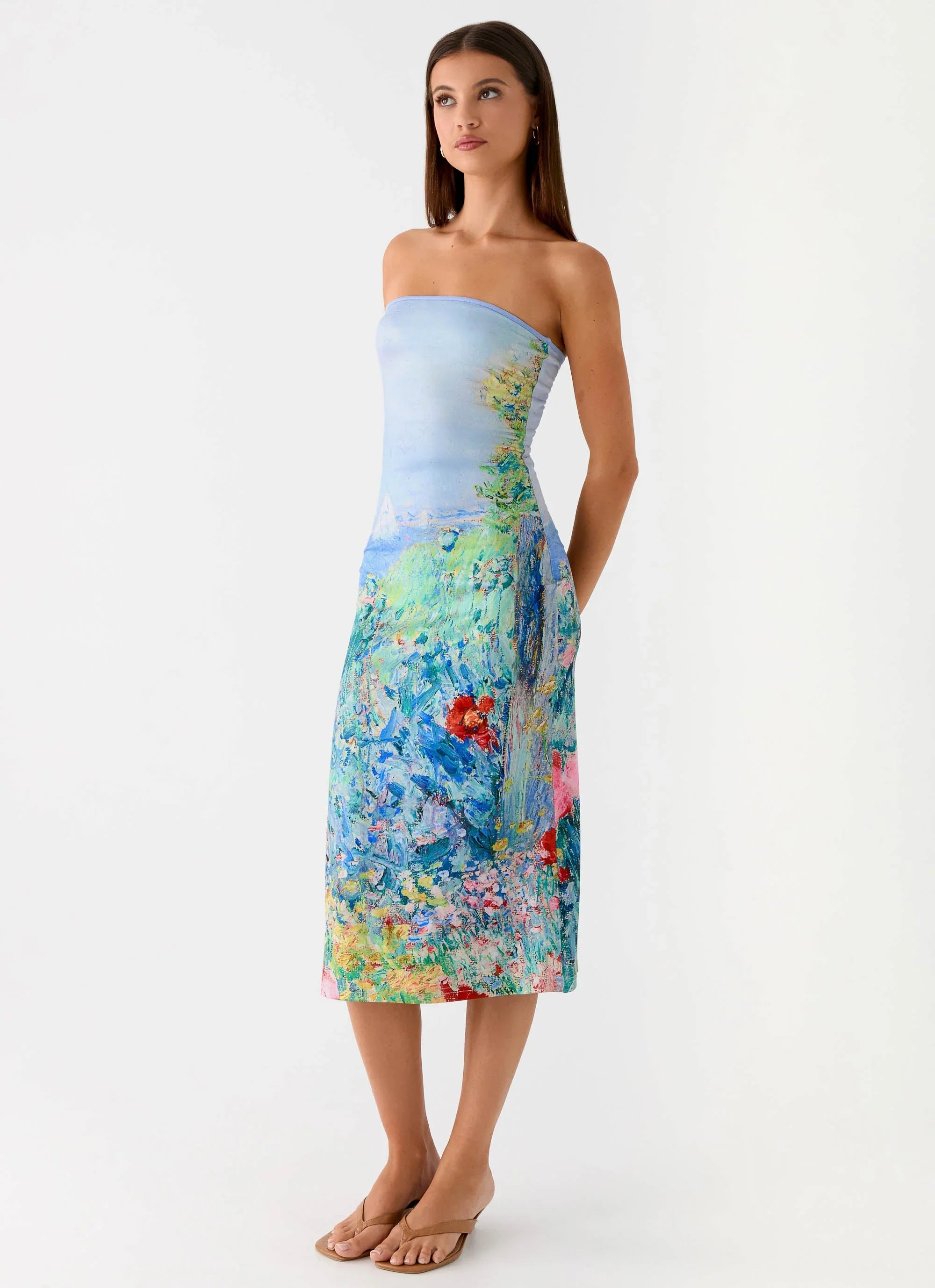 Niko Strapless Midi Dress Spring Garden
