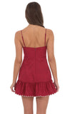 Jacquard Scallop Ruffle Dress in Red