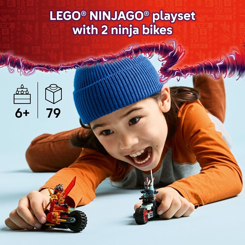 LEGO NINJAGO Kais Motorcycle Speed Race Building Toy for Kids Pretend Play Motorcycle Toy with 2 Minifigures Building Blocks for Boys Girls Ages 6 Gift Idea for Birthdays 71838