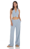 Linen Collared Vest Top in Blue