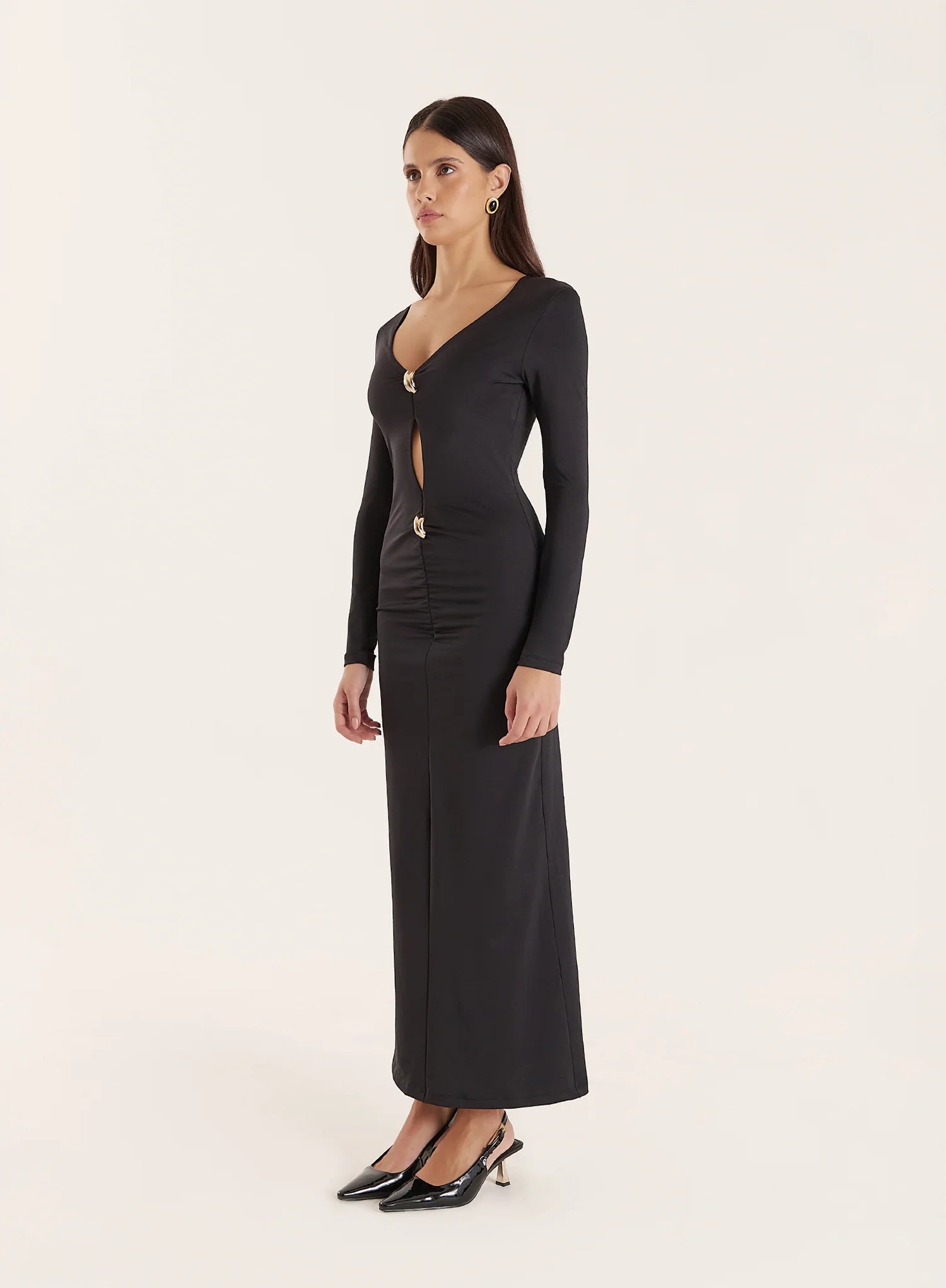 Black Hardware Detail Cut Out Maxi Dress