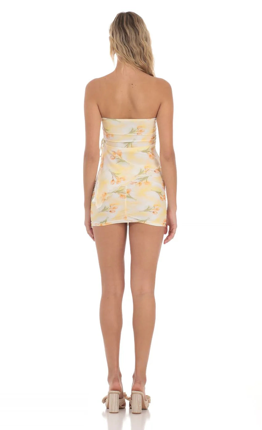 Tulip Mesh Strapless Two Piece Set in White and Yellow
