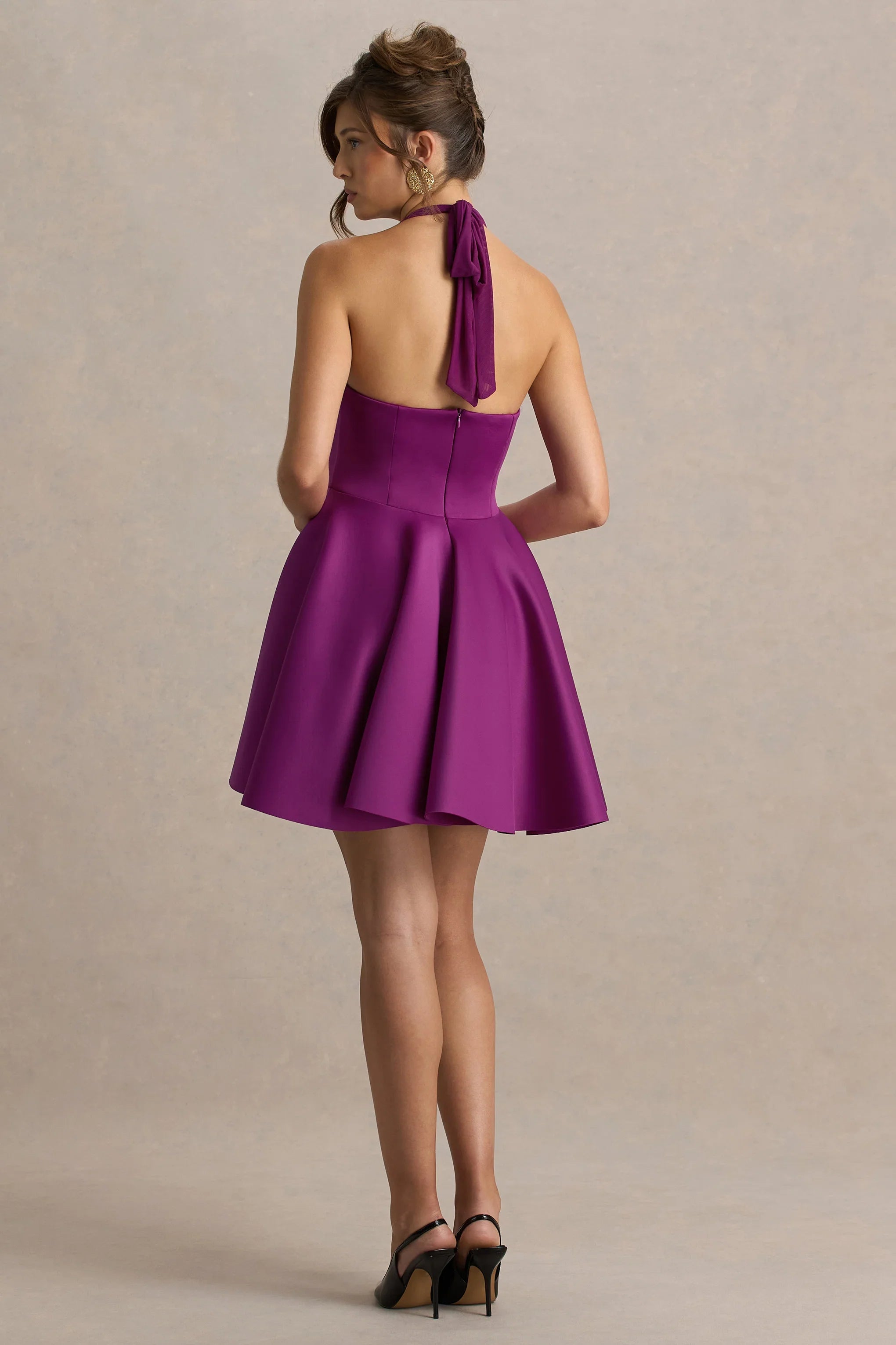 Peggy Mulberry Halter Neck Skater Mini Dress