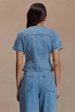 Marge Fitted Denim Short Sleeve Top Classic Blue