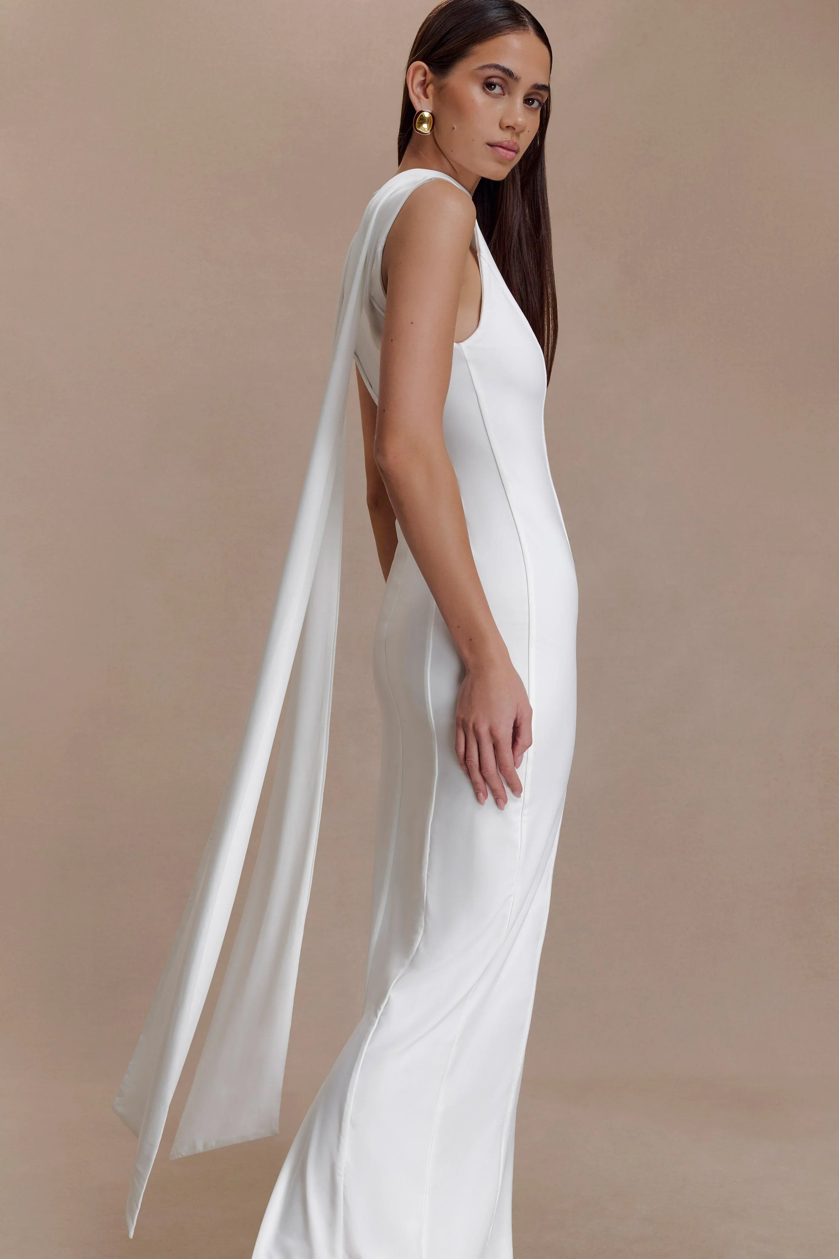 Wisteria Slinky Maxi Dress With Scarf White