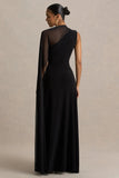 Selena Black High Neck Maxi Dress With Cut Out And Cape Sleeve Detail