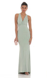 Front Twist V Neck Maxi Dress in Sage