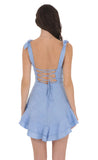 Floral Jacquard Ruffle A line Dress in Light Blue