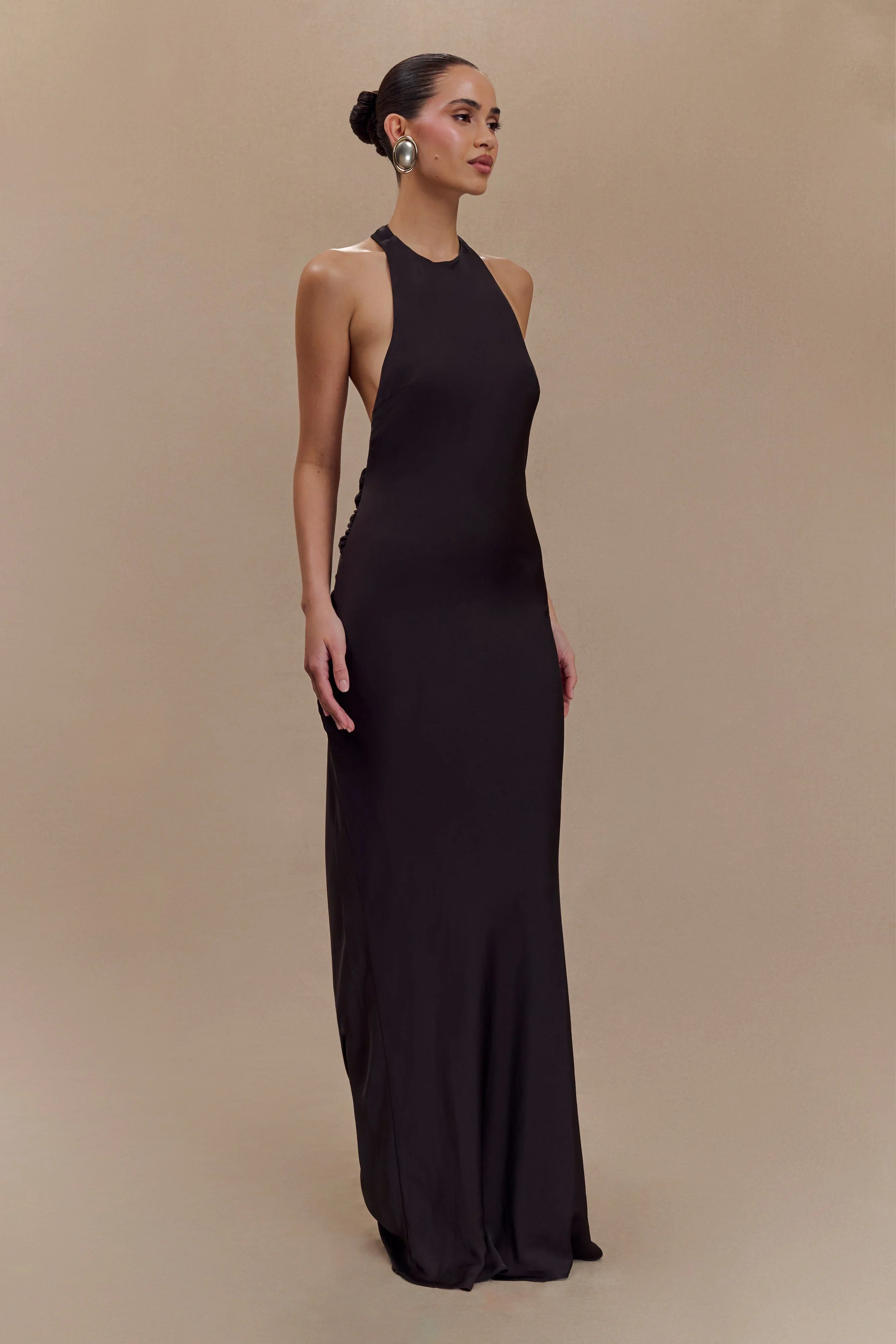 Rinna Satin Halter Maxi Dress Black
