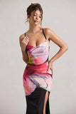 Kali Black Floral Print Cowl Neck Open Back Split Maxi Dress