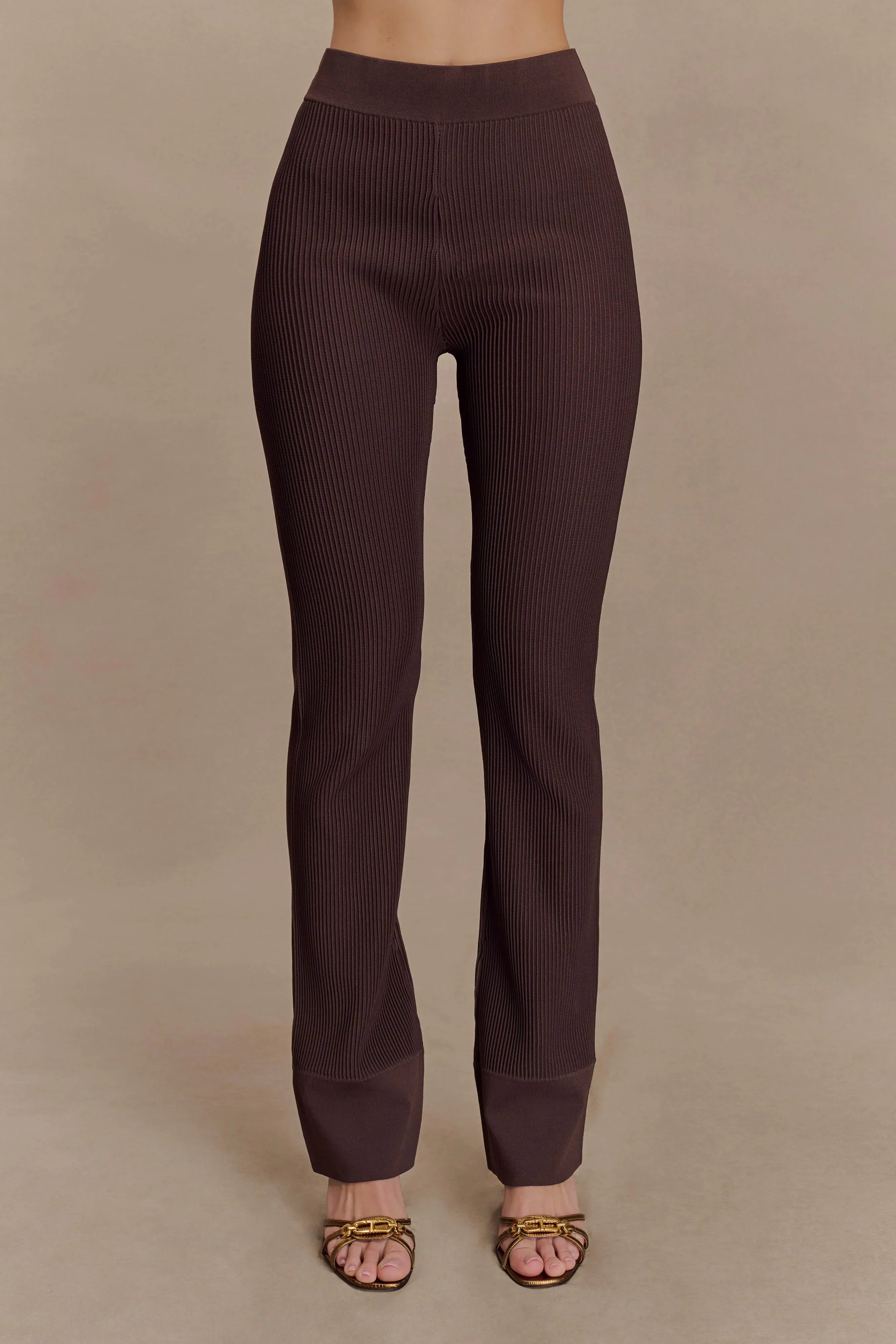 Elodie Ribbed Knit Pants Chocolate