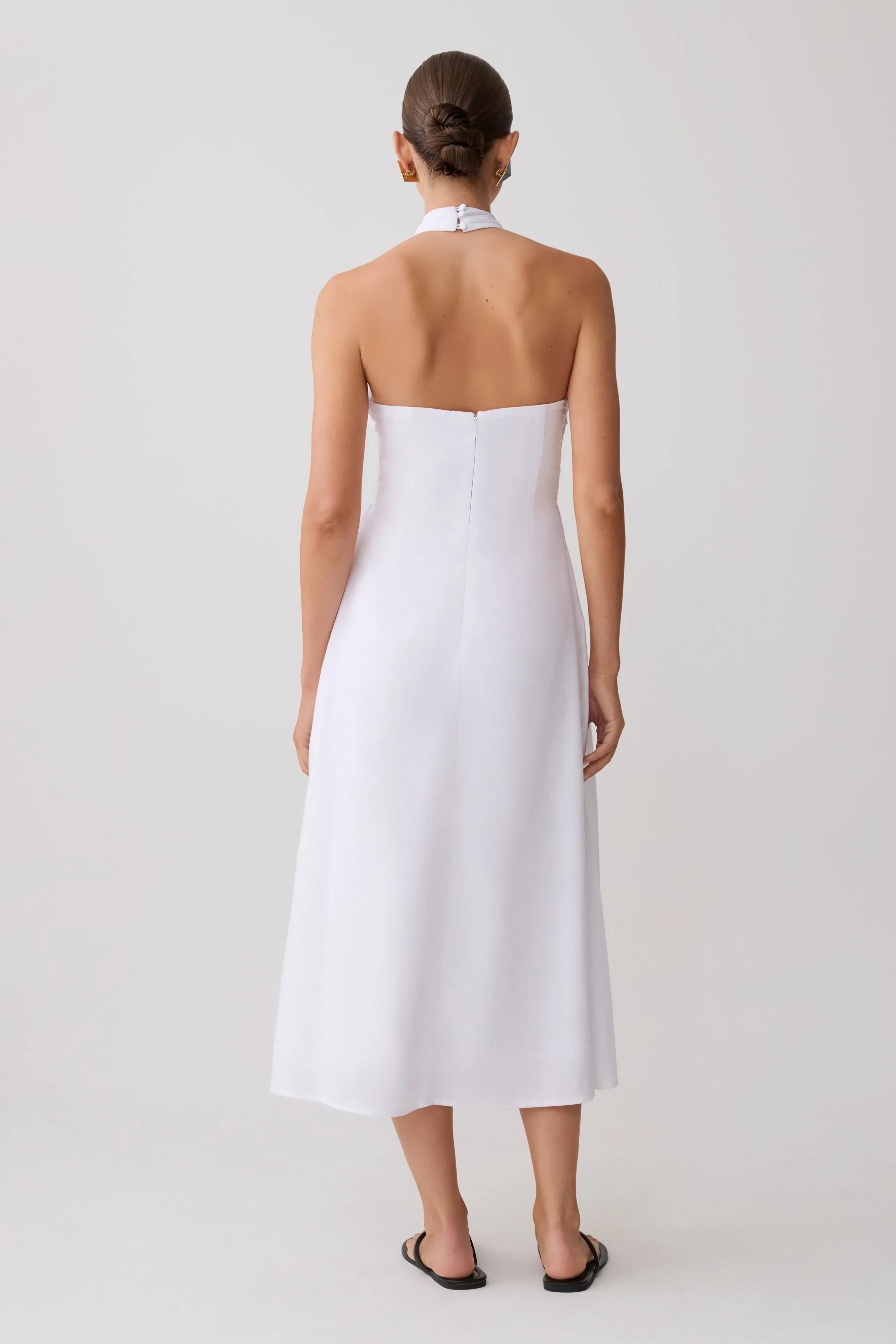 Rosie Linen Halter Midi Dress White