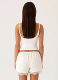 Tarina Lace Trim Mini Shorts Ivory