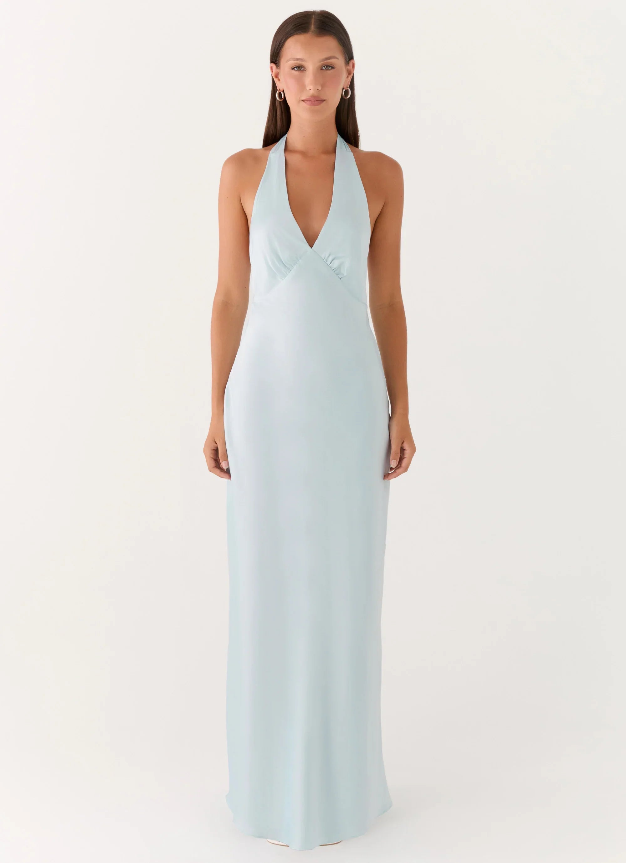 Heavy Hearted Satin Maxi Dress Ice Blue