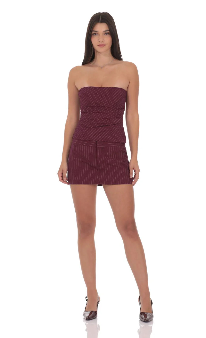 Striped Mini Skort in Burgundy