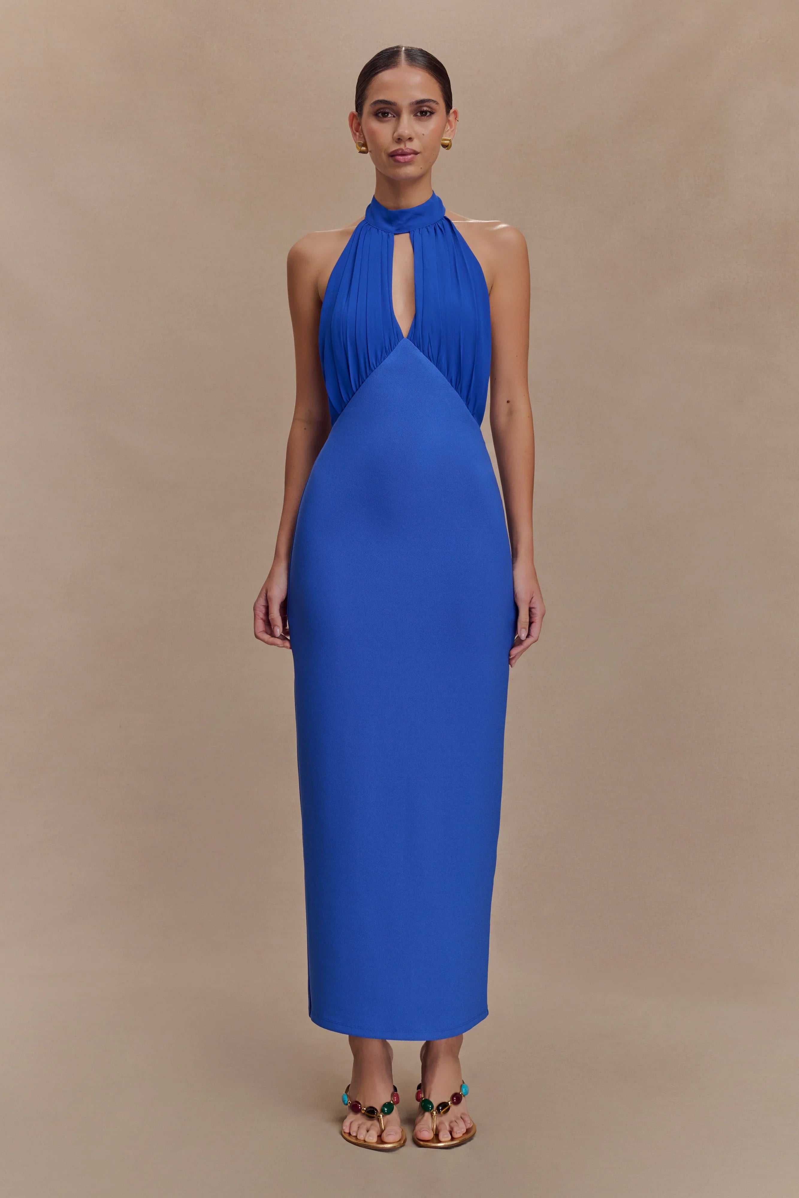 Mierah Halter Midi Dress Cobalt Blue