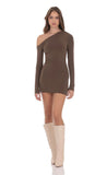 Off Shoulder Long Sleeve Dress in Taupe