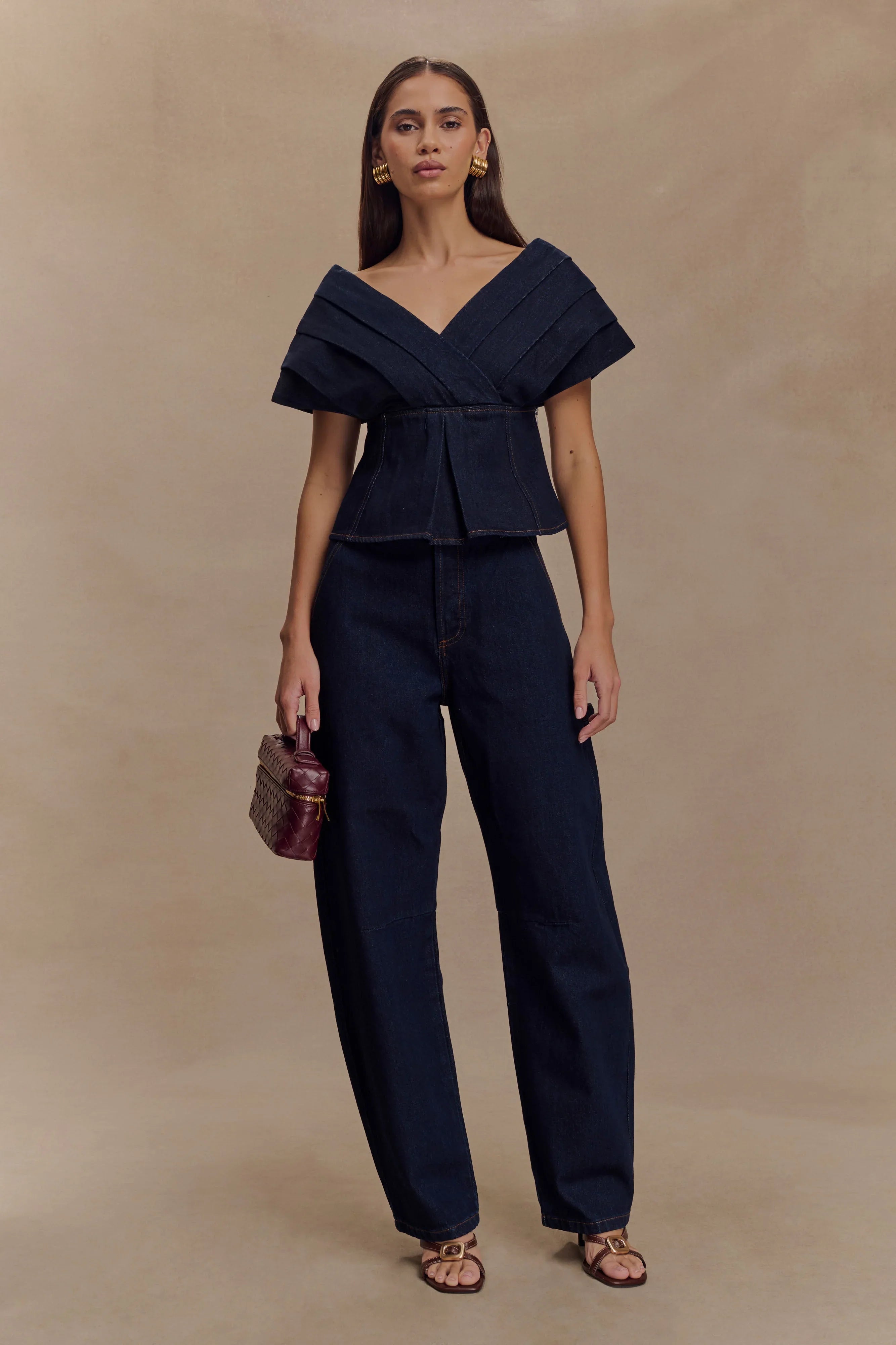 Rayne Off Shoulder Denim Top Indigo Blue