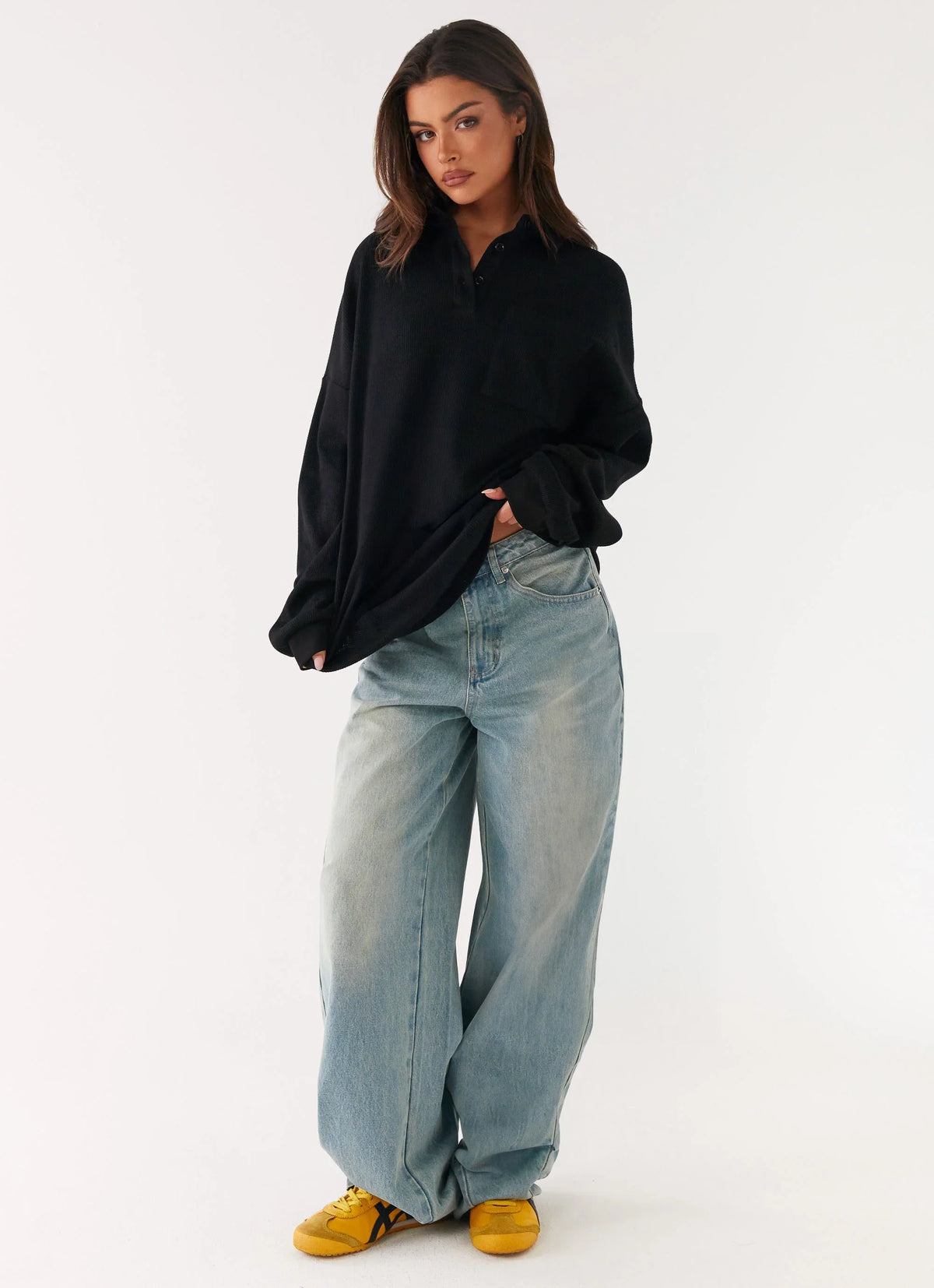Torrie Oversized Polo Top Black